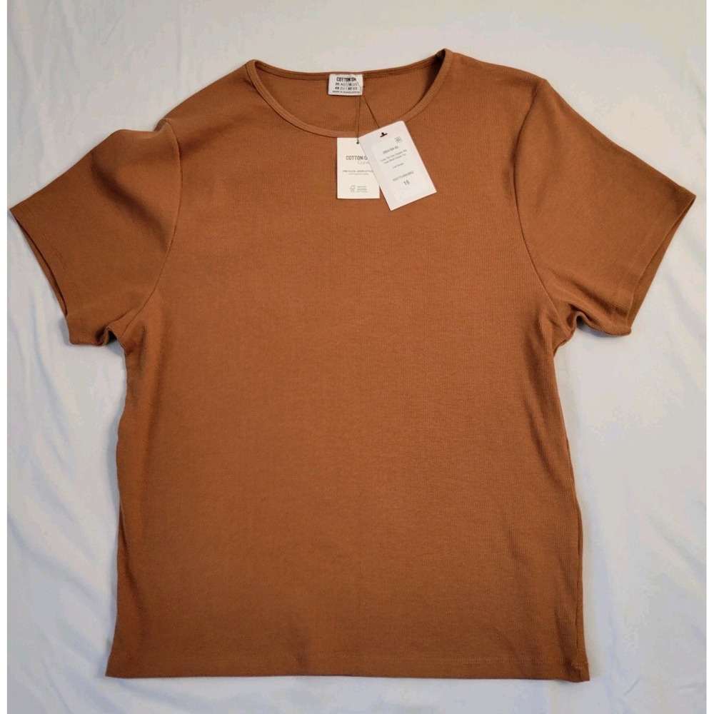 Women's Tshirt Top Sz 16 Leaf Brown Short Sleeve Casual Blouse Tees Essential Pc - Picture 2 of 9